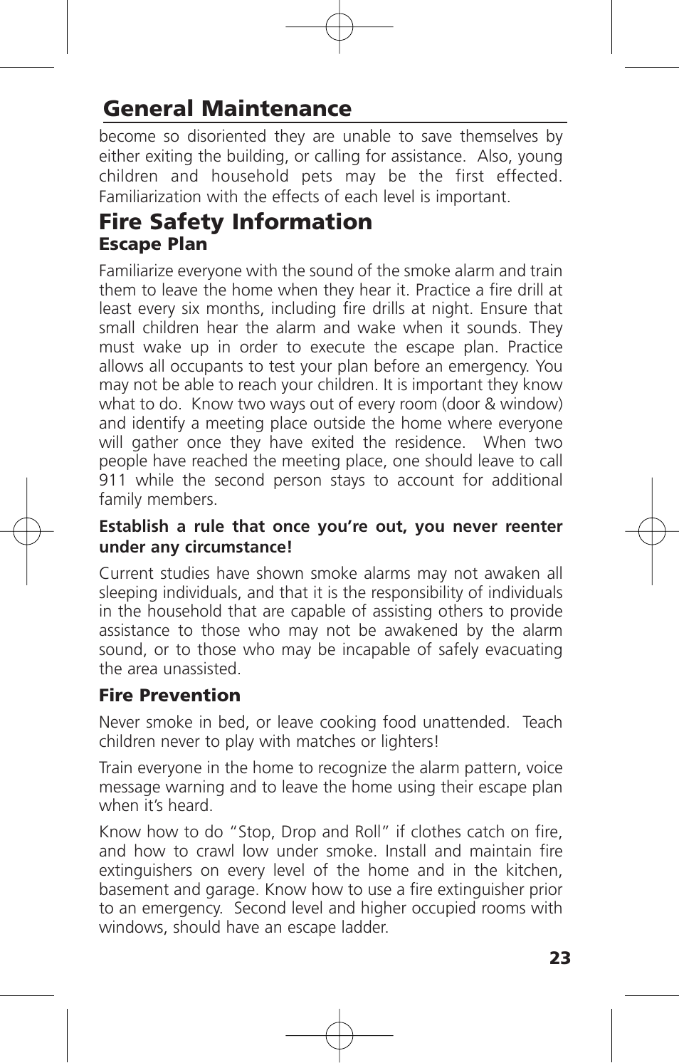 Fire safety information, General maintenance | Kidde KN-COSM-XTR-BA User Manual | Page 25 / 30