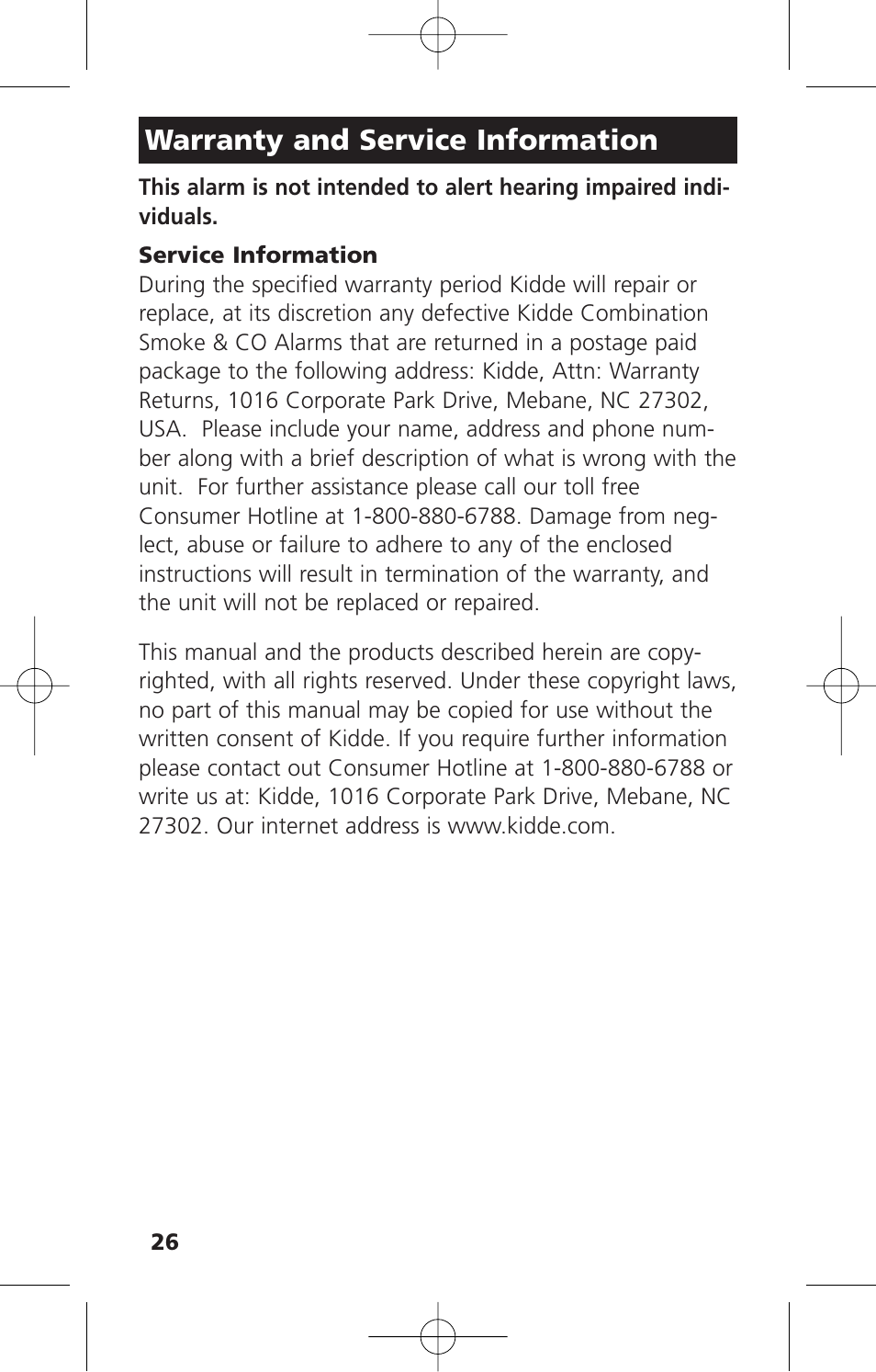 Warranty and service information | Kidde KN-COPE-D User Manual | Page 32 / 33