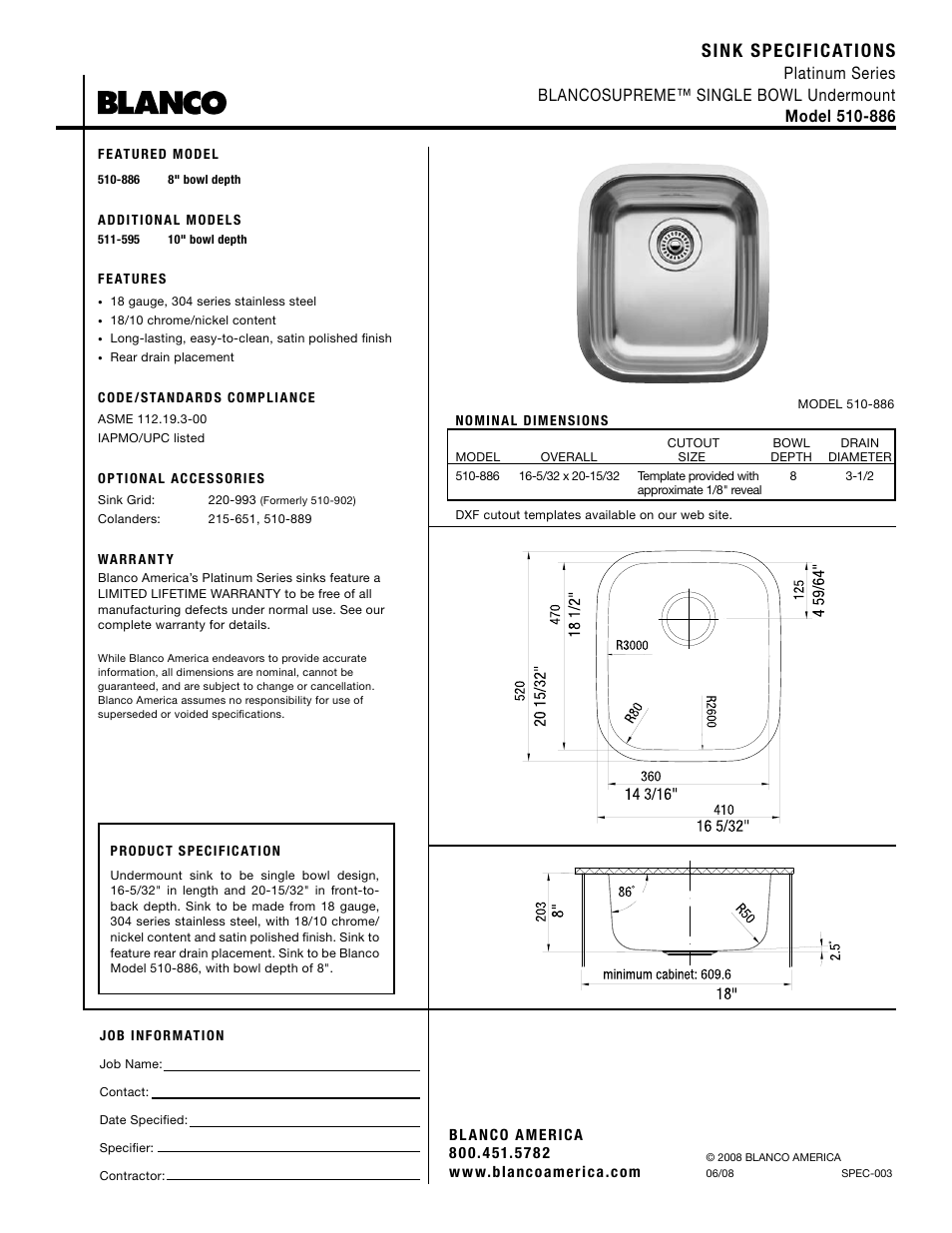 Blanco 510-886 User Manual | 1 page