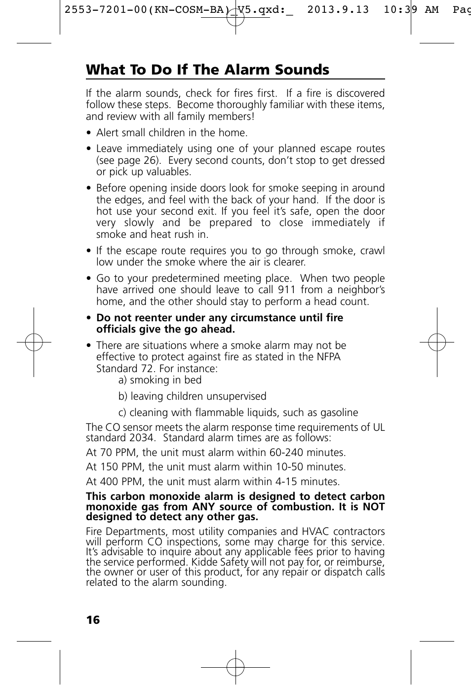 What to do if the alarm sounds | Kidde KN-COSM-BA User Manual | Page 18 / 30