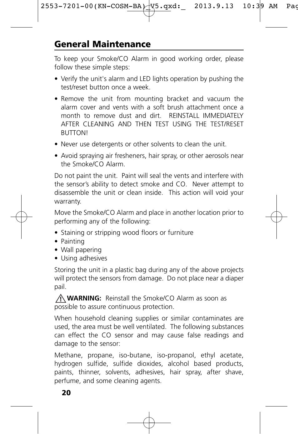 General maintenance | Kidde KN-COSM-BA User Manual | Page 22 / 30