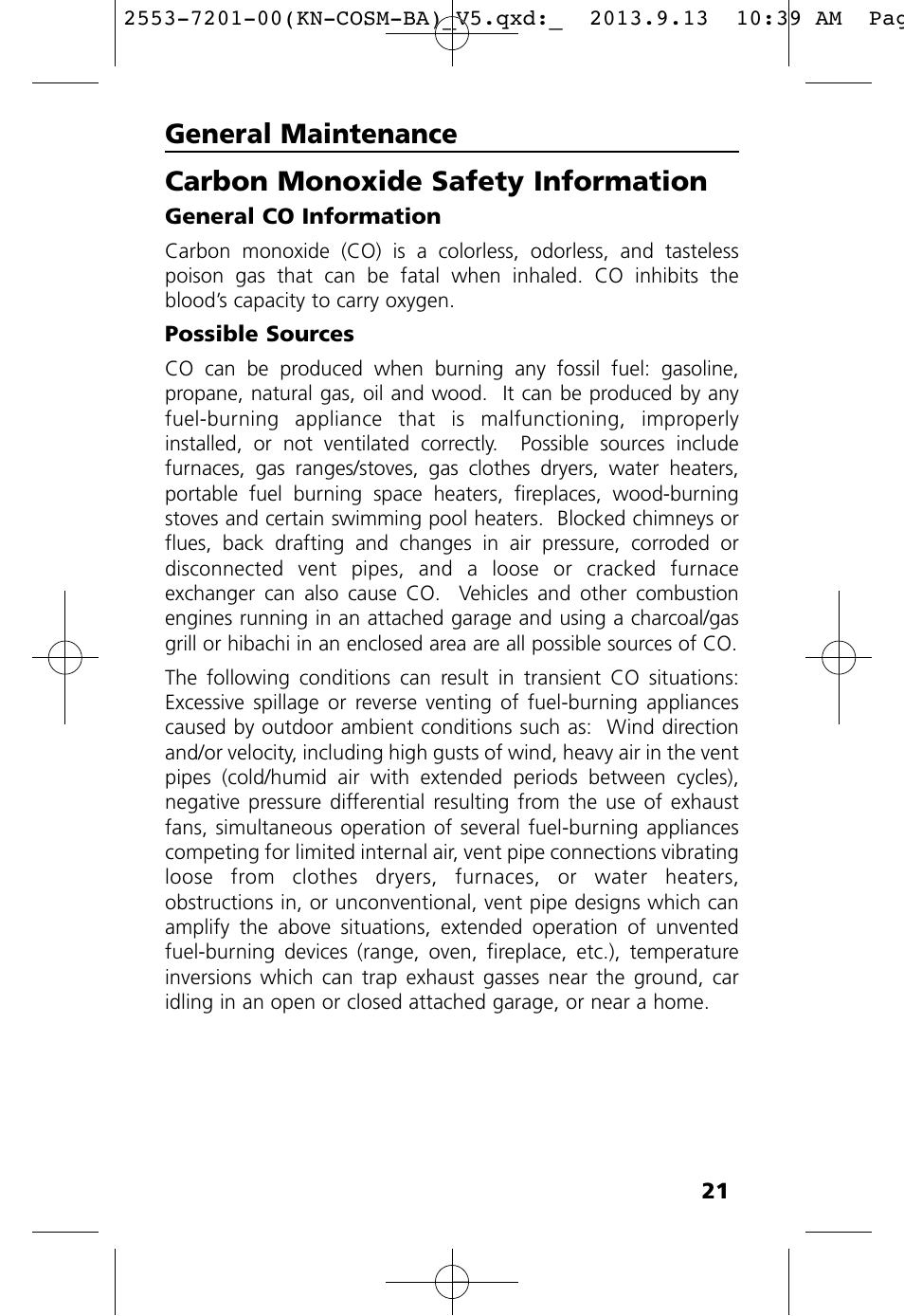 General maintenance, Carbon monoxide safety information | Kidde KN-COSM-BA User Manual | Page 23 / 30
