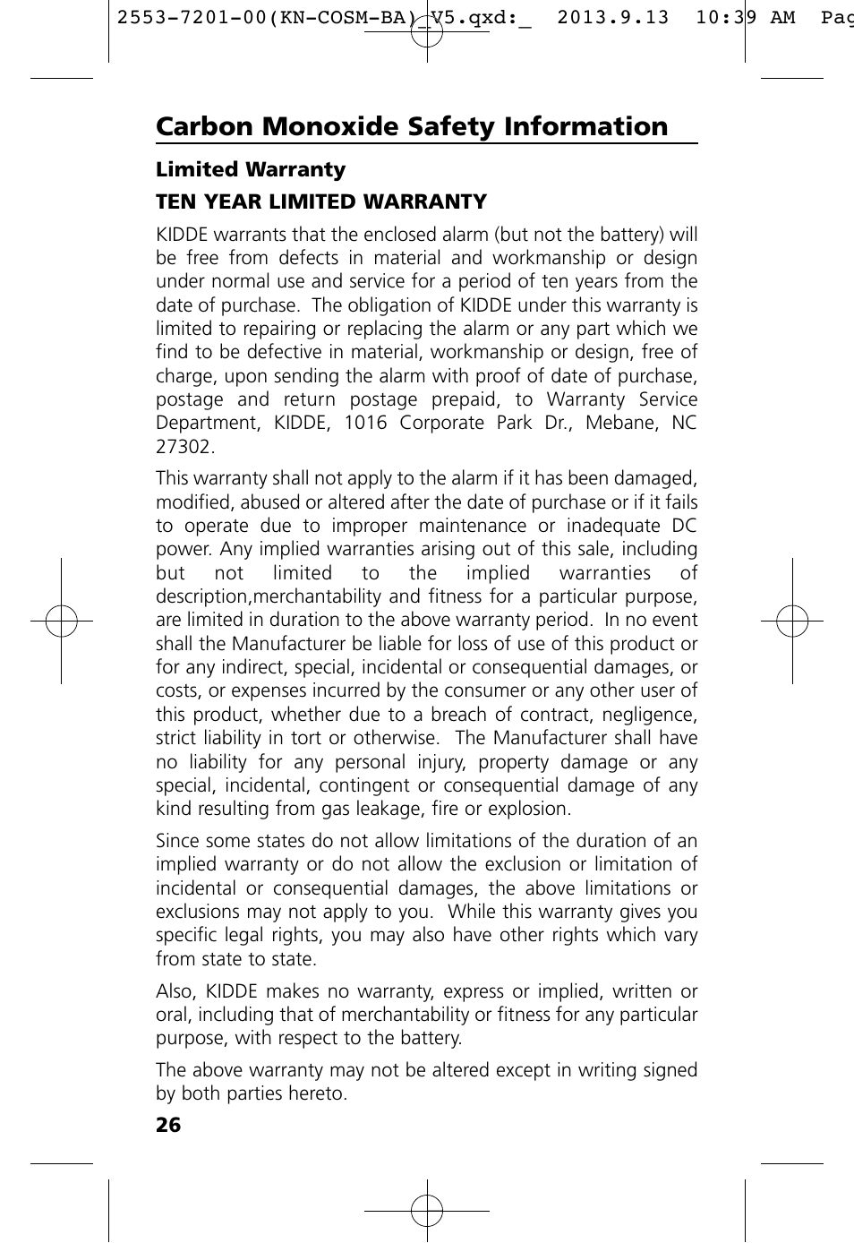 Carbon monoxide safety information | Kidde KN-COSM-BA User Manual | Page 28 / 30