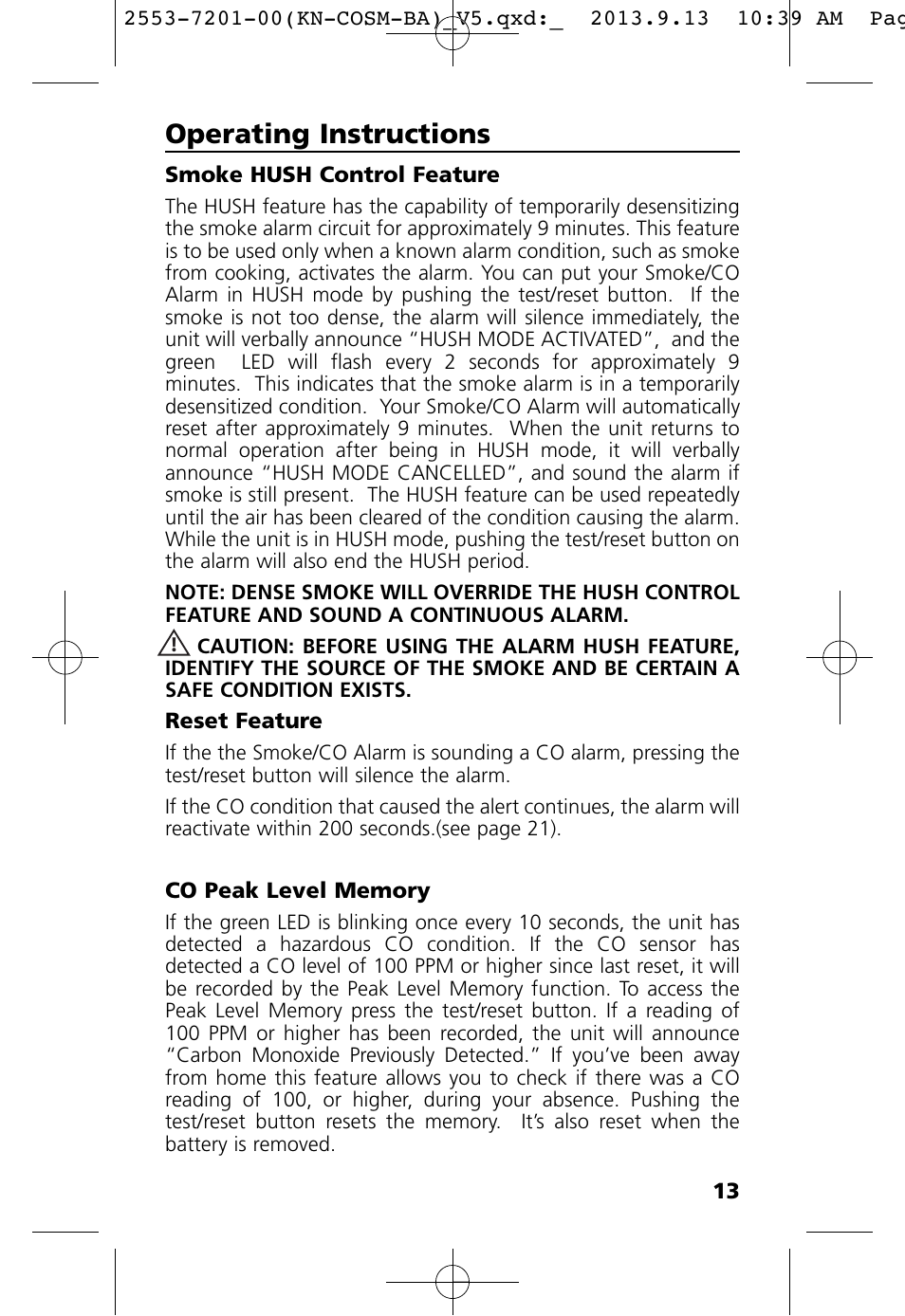 Operating instructions | Kidde KN-COSM-BA User Manual | Page 15 / 30