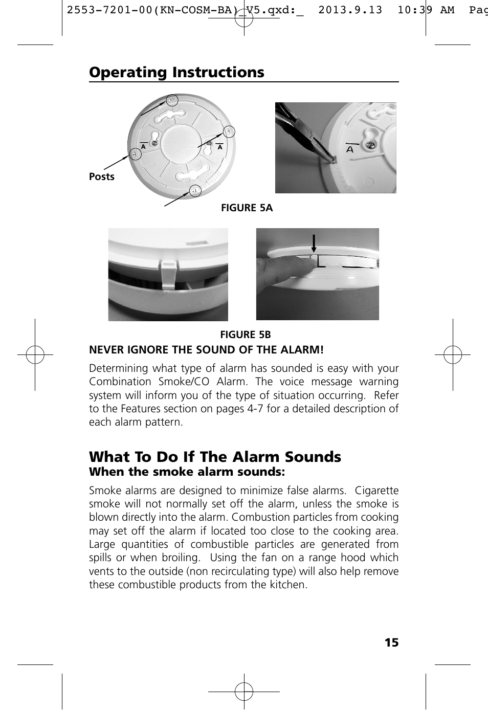 What to do if the alarm sounds, Operating instructions | Kidde KN-COSM-BA User Manual | Page 17 / 30