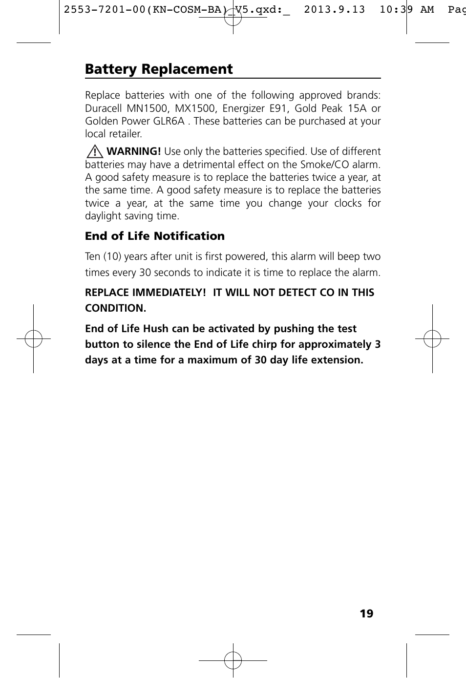 Battery replacement | Kidde KN-COSM-BA User Manual | Page 21 / 30