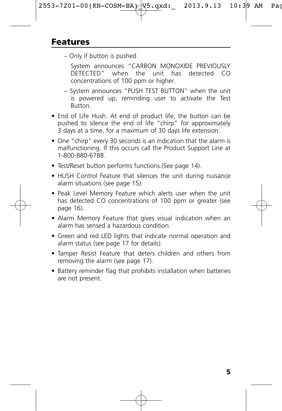 Features | Kidde KN-COSM-BA User Manual | Page 7 / 30