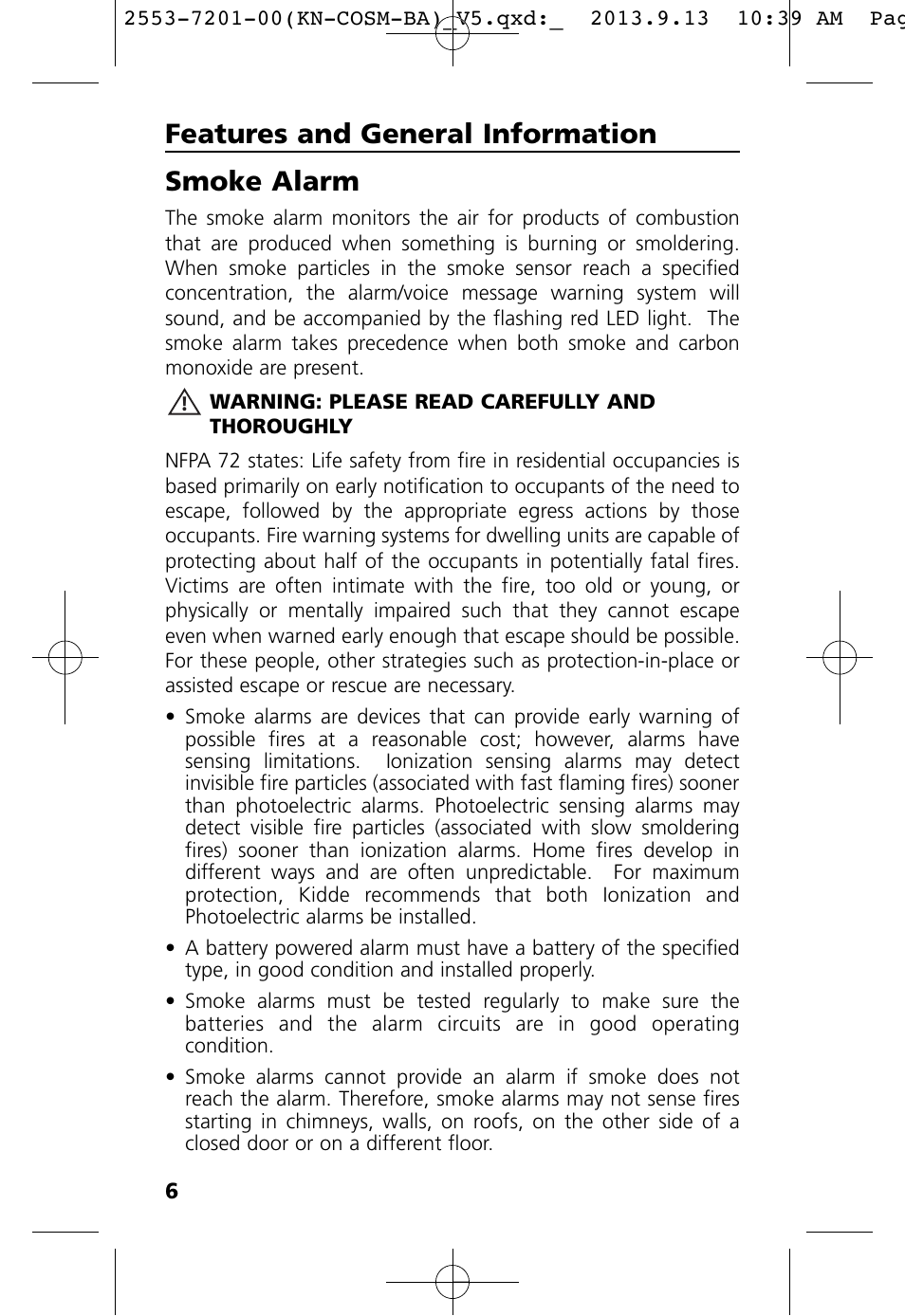 Smoke alarm, Features and general information | Kidde KN-COSM-BA User Manual | Page 8 / 30