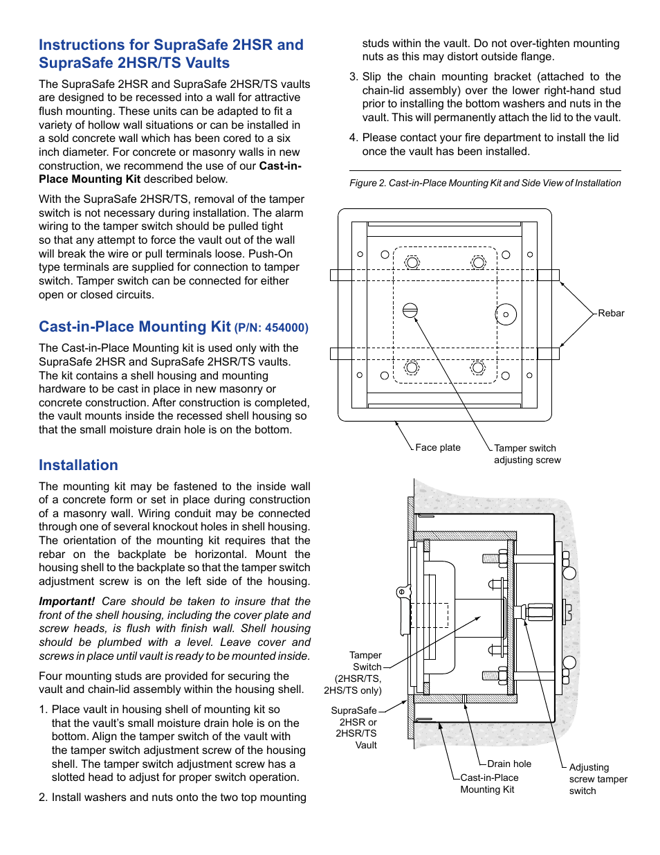 Cast-in-place mounting kit, Installation | Kidde SupraSafe 1 User Manual | Page 2 / 2