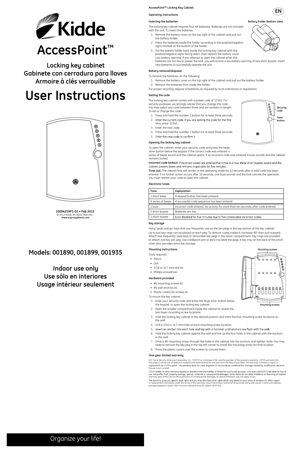 Kidde 001801 User Guide User Manual | 2 pages