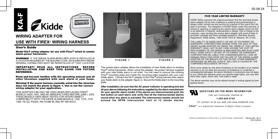 Kidde KA-F User Manual | 1 page