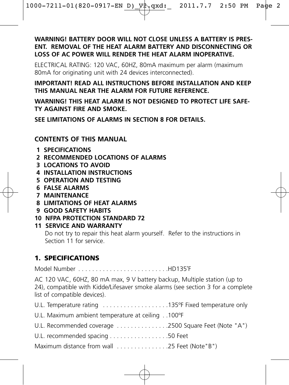 Kidde HD135 User Manual | Page 2 / 16