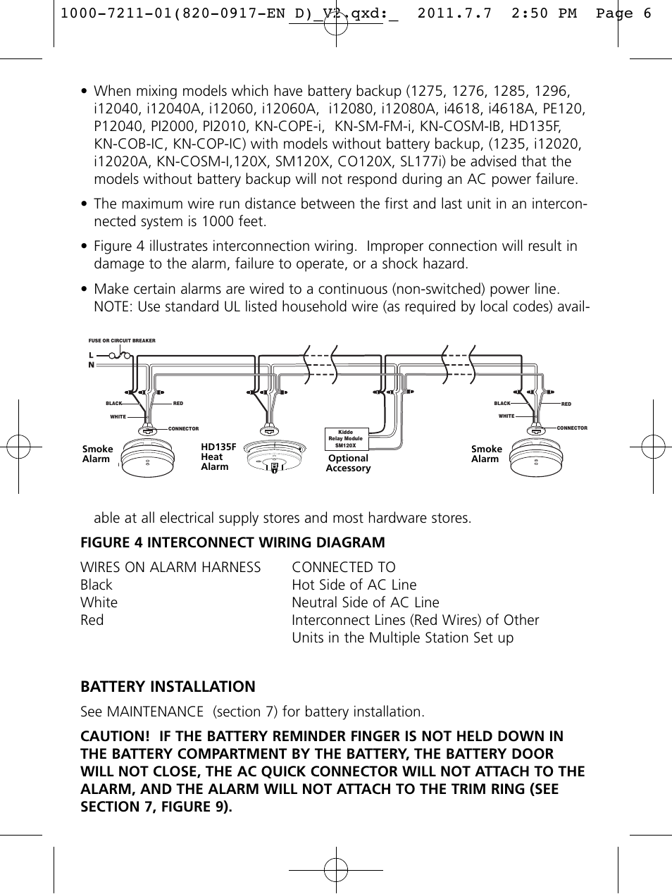Battery installation | Kidde HD135 User Manual | Page 6 / 16