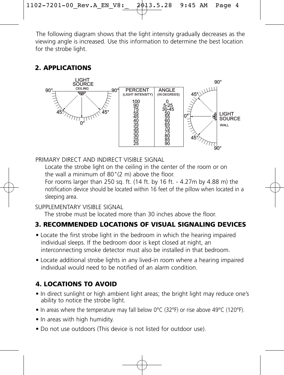 Applications, Recommended locations of visual signaling devices, Locations to avoid | Kidde SLED177i User Manual | Page 4 / 14