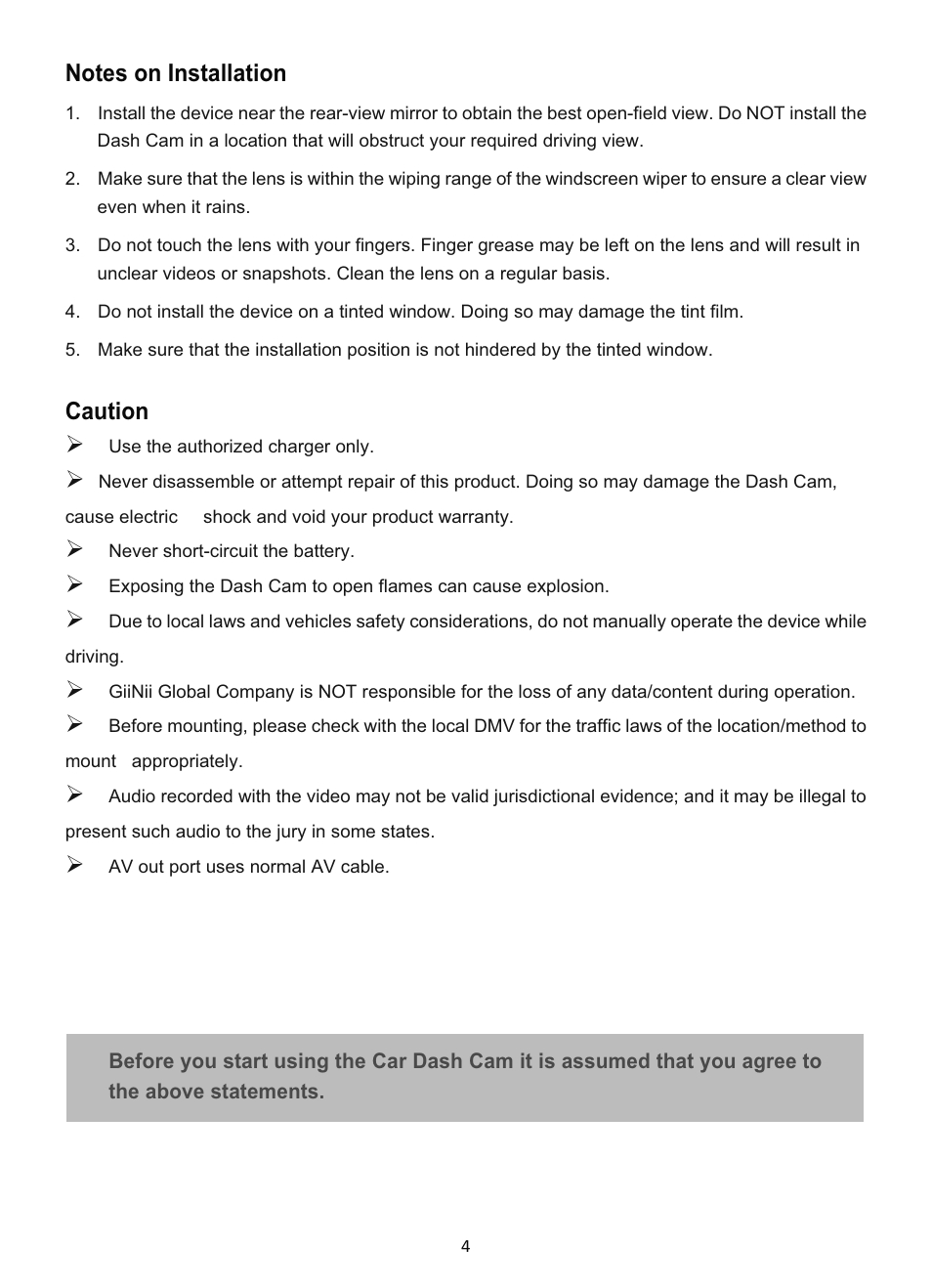 Caution | GiiNii GD-160 User Manual | Page 5 / 55