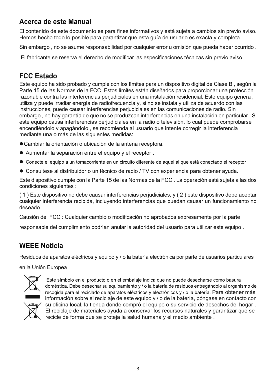 Acerca de este manual, Fcc estado, Weee noticia | GiiNii GD-250 User Manual | Page 22 / 55