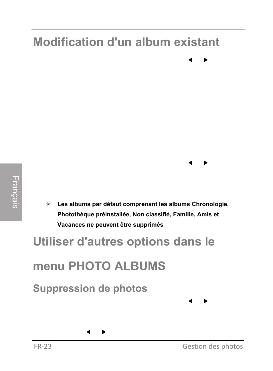 Modification d'un album existant, Suppression d'un album, Suppression de photos | GiiNii GH-701P User Manual | Page 108 / 124