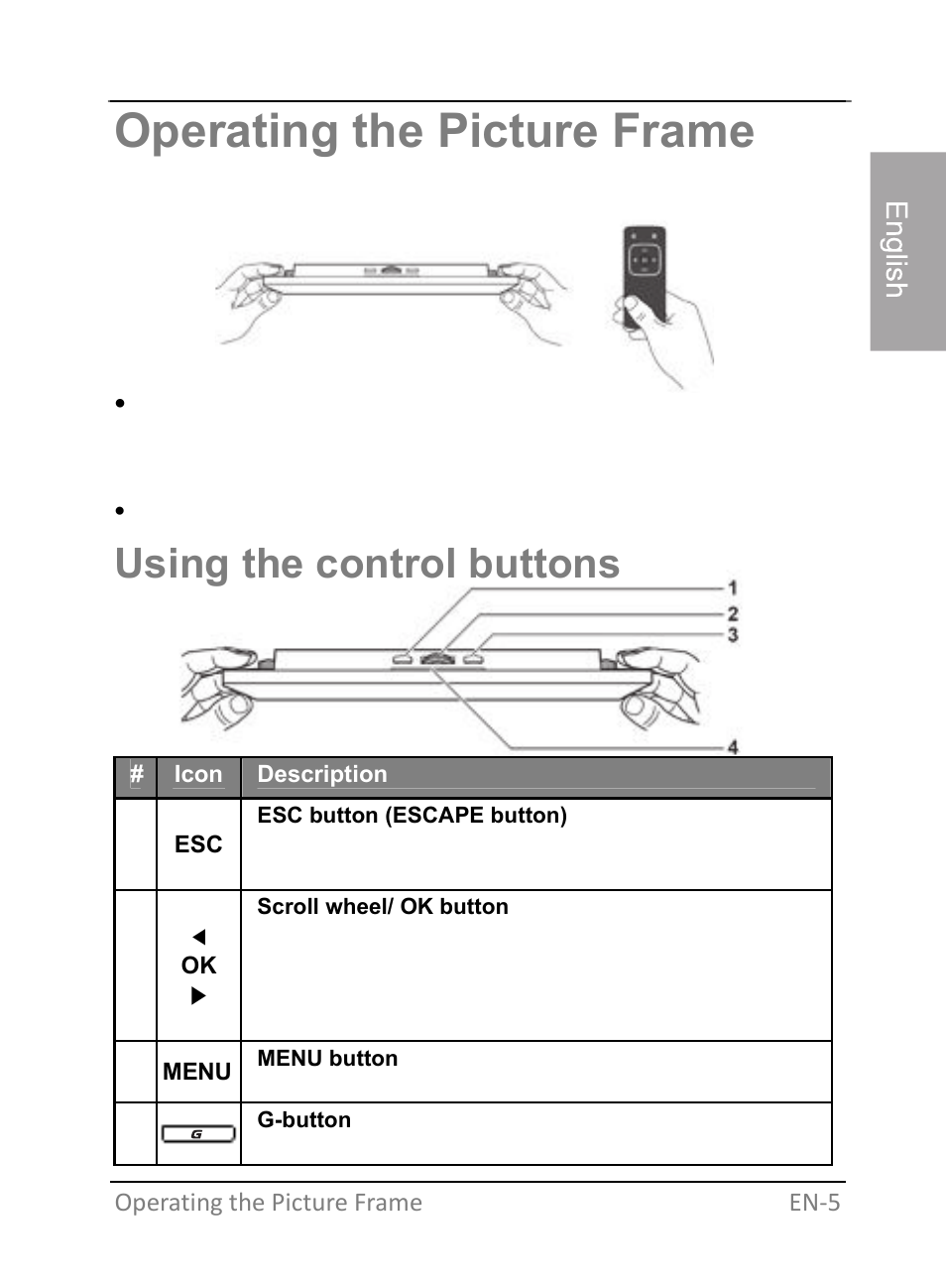 Operating the picture frame, Using the control buttons | GiiNii GH-701P User Manual | Page 11 / 124