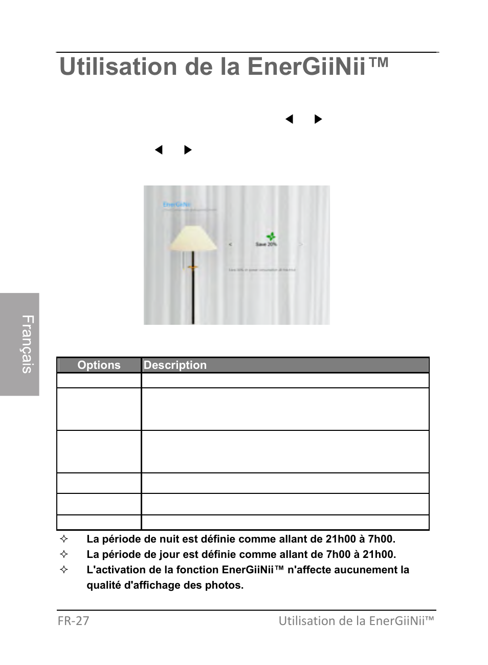 Utilisation de la energiinii, Utilisation de la energiinii™ fr‐27 | GiiNii GH-701P User Manual | Page 112 / 124