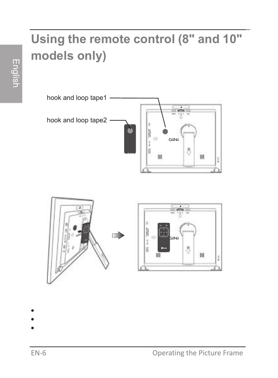 Using the remote control (8" and 10" models only) | GiiNii GH-701P User Manual | Page 12 / 124