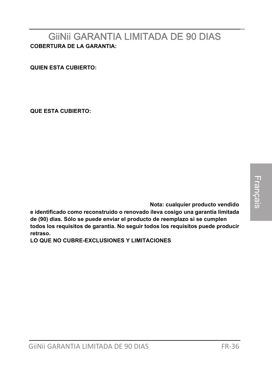 Giinii garantia limitada de 90 dias | GiiNii GH-701P User Manual | Page 121 / 124