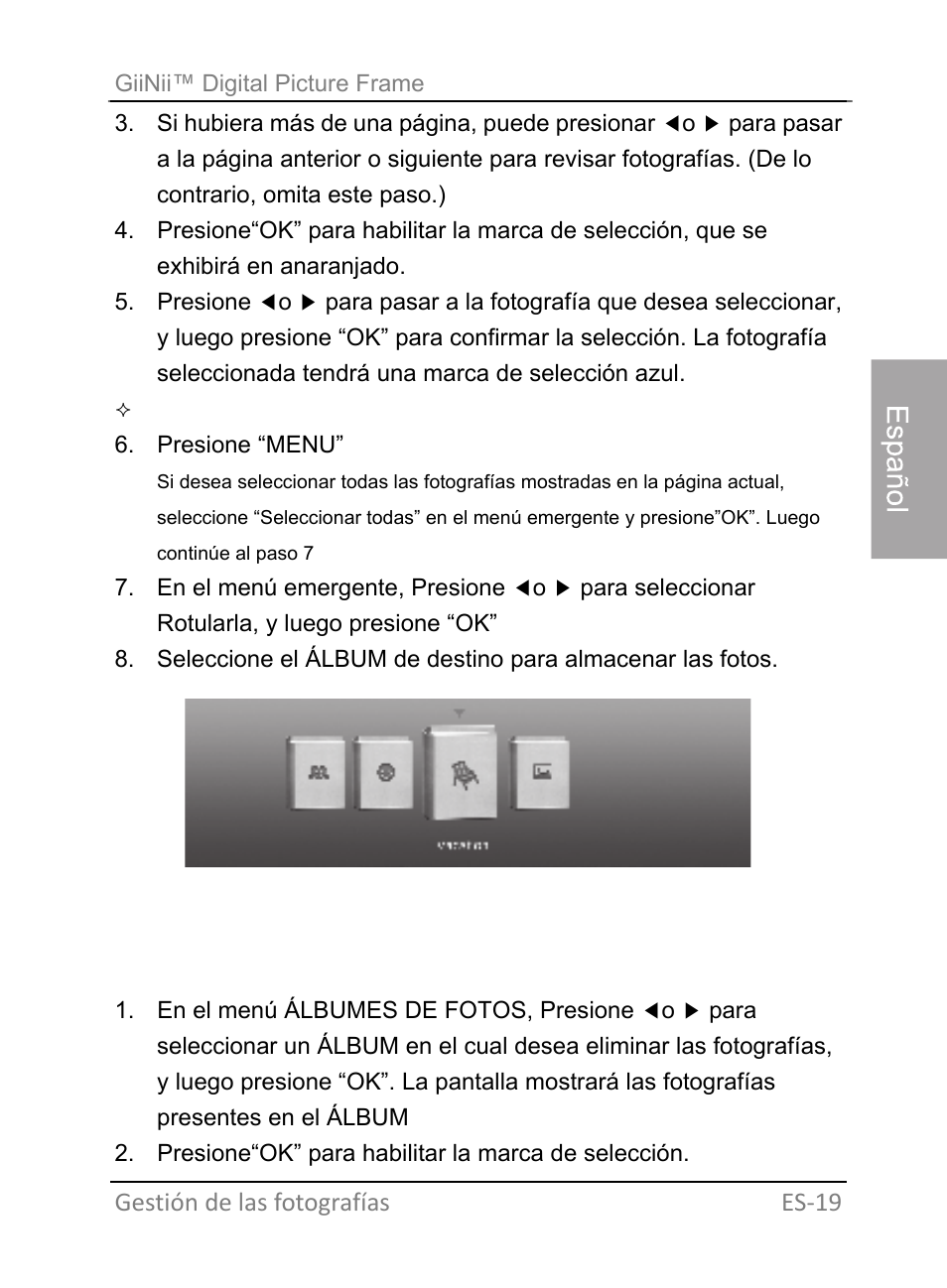 Remoción de fotografías de un álbum | GiiNii GH-701P User Manual | Page 63 / 124