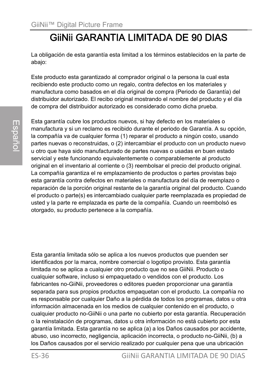 Giinii garantia limitada de 90 dias | GiiNii GH-701P User Manual | Page 80 / 124