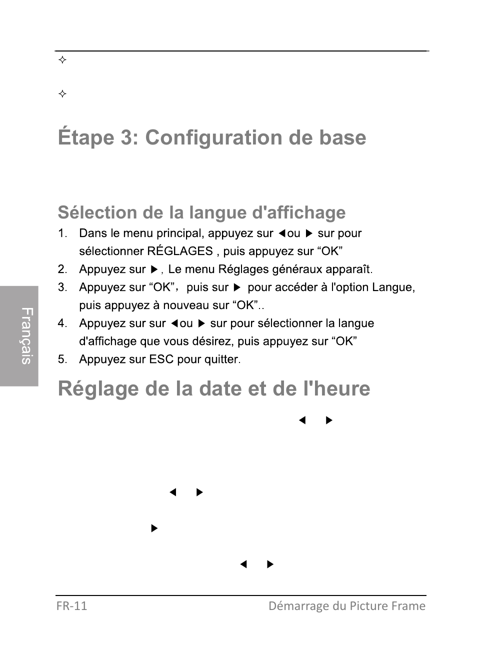 Étape 3: configuration de base, Réglage de la date et de l'heure, Sélection de la langue d'affichage | GiiNii GH-701P User Manual | Page 96 / 124