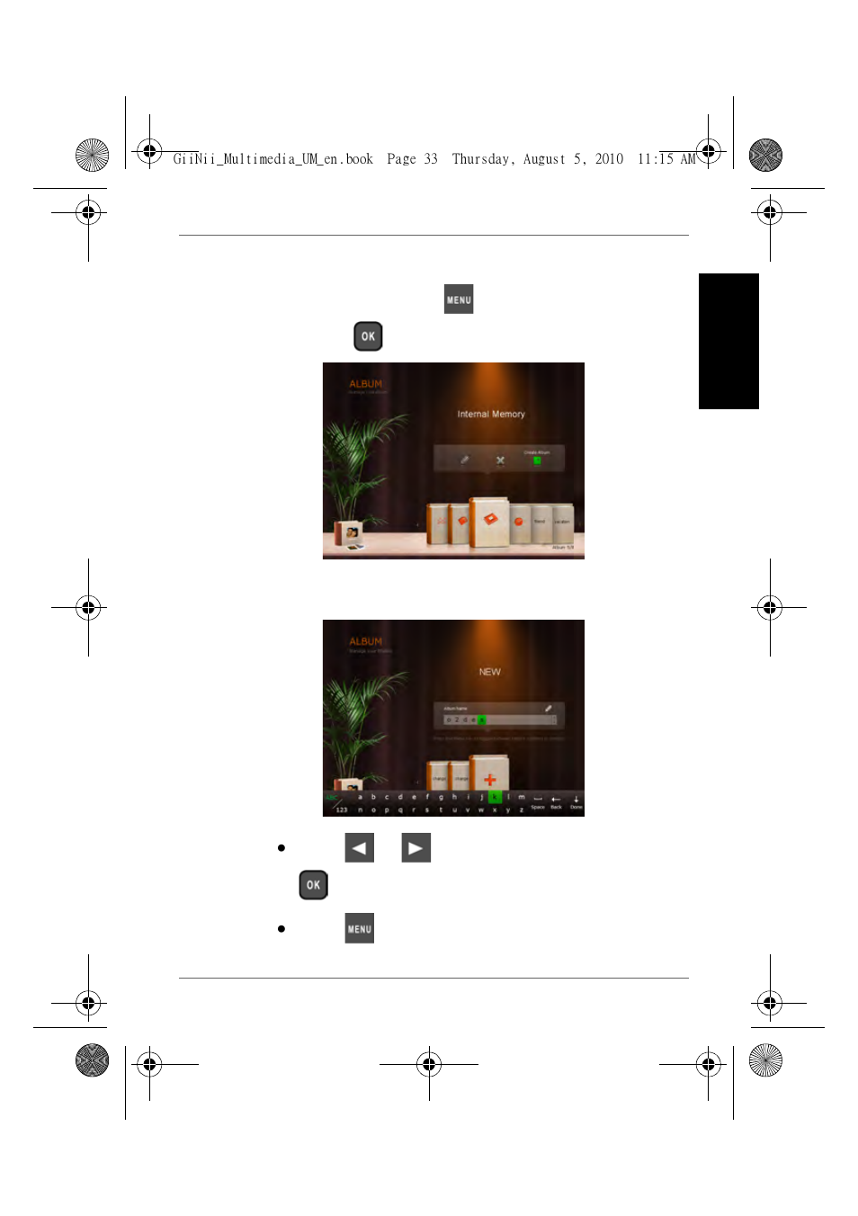 Creating a new album, Engl is h | GiiNii GH-8DNM User Manual | Page 39 / 72