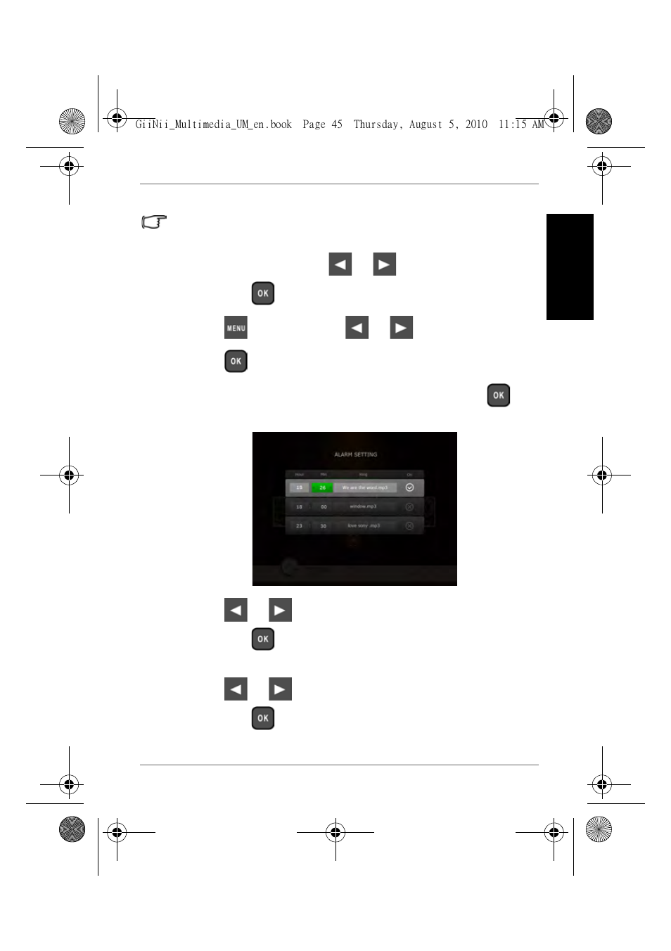 Setting an alarm, Engl is h | GiiNii GH-8DNM User Manual | Page 51 / 72