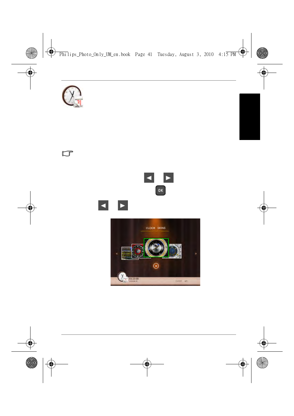Using clock (g - button), Selecting a clock skin, Engl is h | GiiNii GH-7AWP User Manual | Page 47 / 193