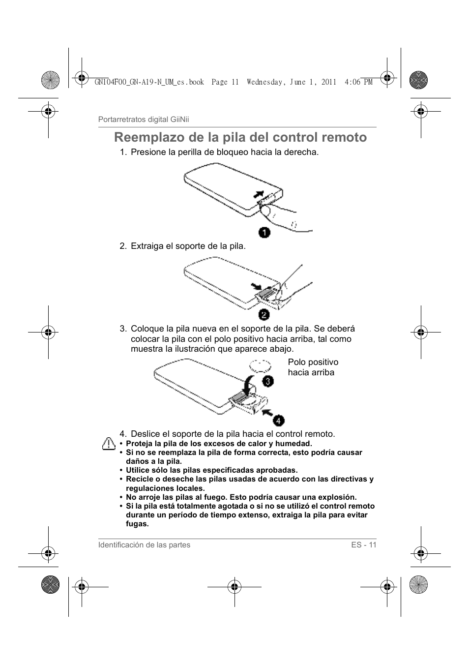 Reemplazo de la pila del control remoto | GiiNii GN-A19-N User Manual | Page 107 / 139