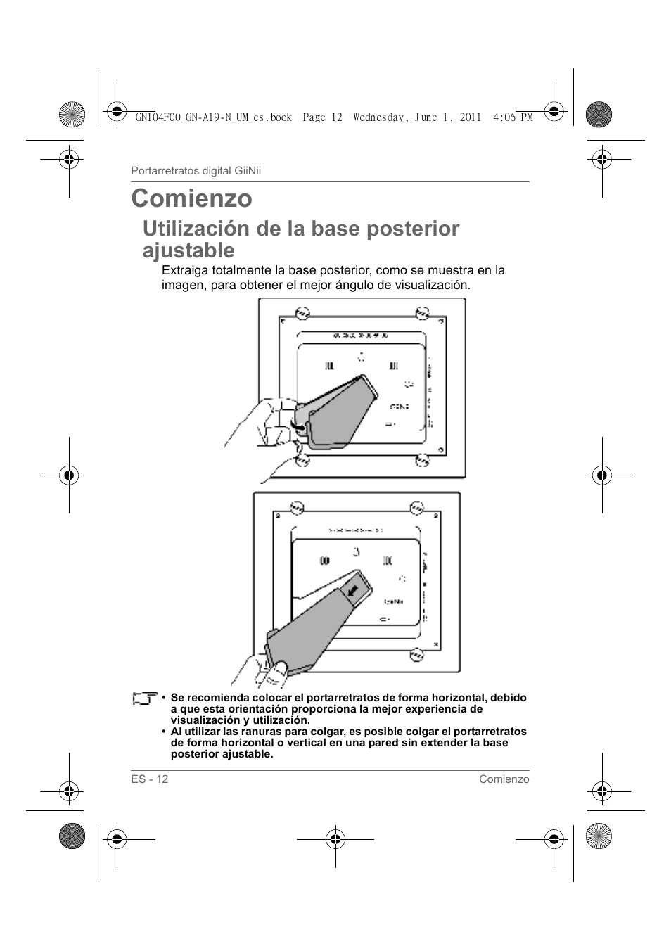 Comienzo, Utilización de la base posterior ajustable | GiiNii GN-A19-N User Manual | Page 108 / 139