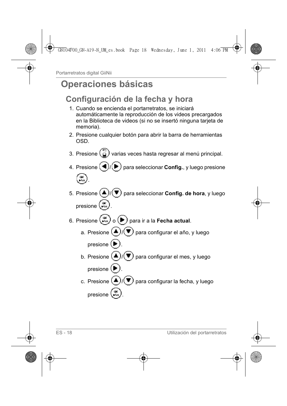 Operaciones básicas, Configuración de la fecha y hora | GiiNii GN-A19-N User Manual | Page 114 / 139