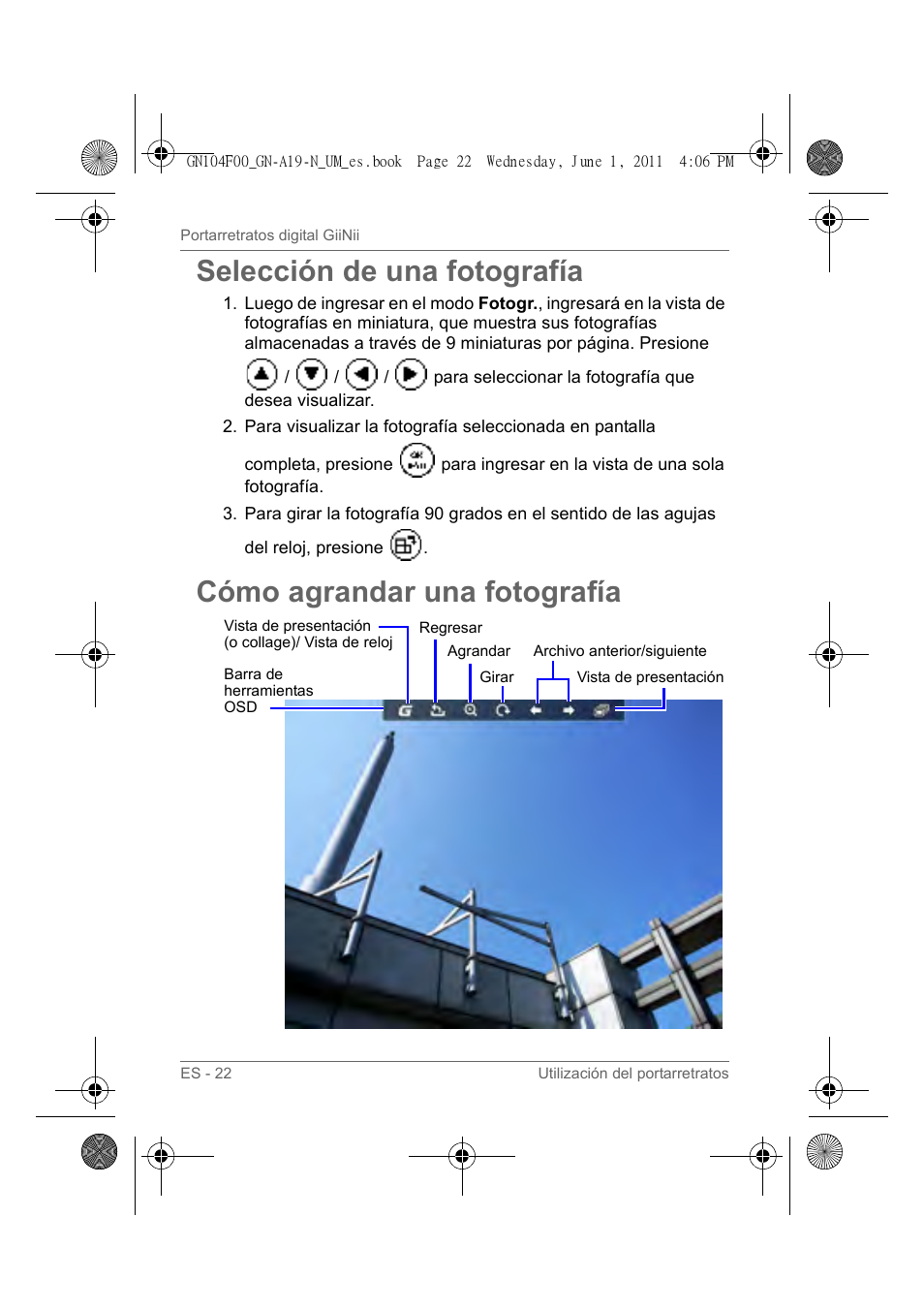 Selección de una fotografía, Cómo agrandar una fotografía | GiiNii GN-A19-N User Manual | Page 118 / 139