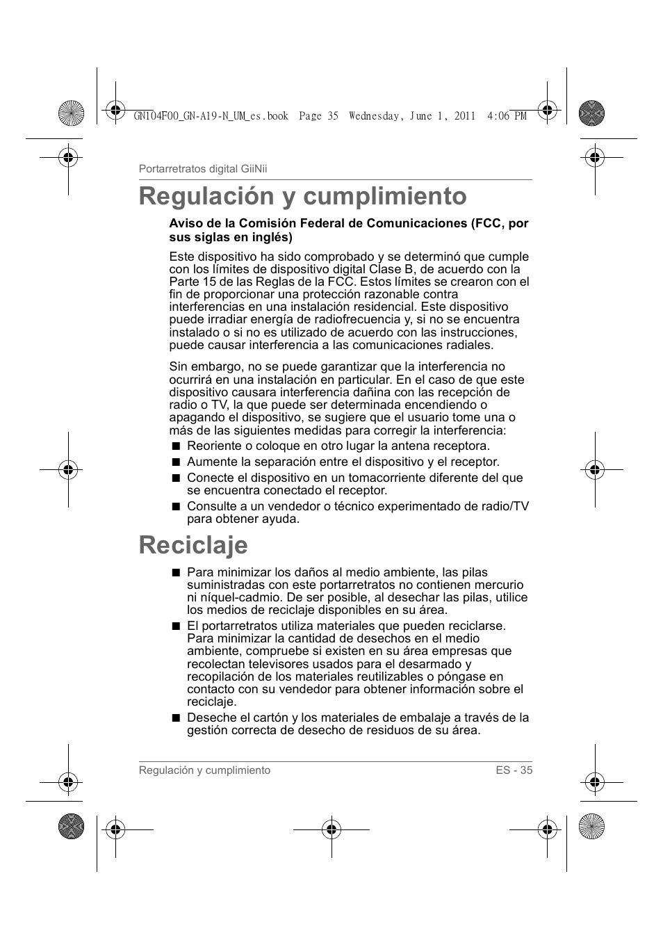 Regulación y cumplimiento, Reciclaje | GiiNii GN-A19-N User Manual | Page 131 / 139
