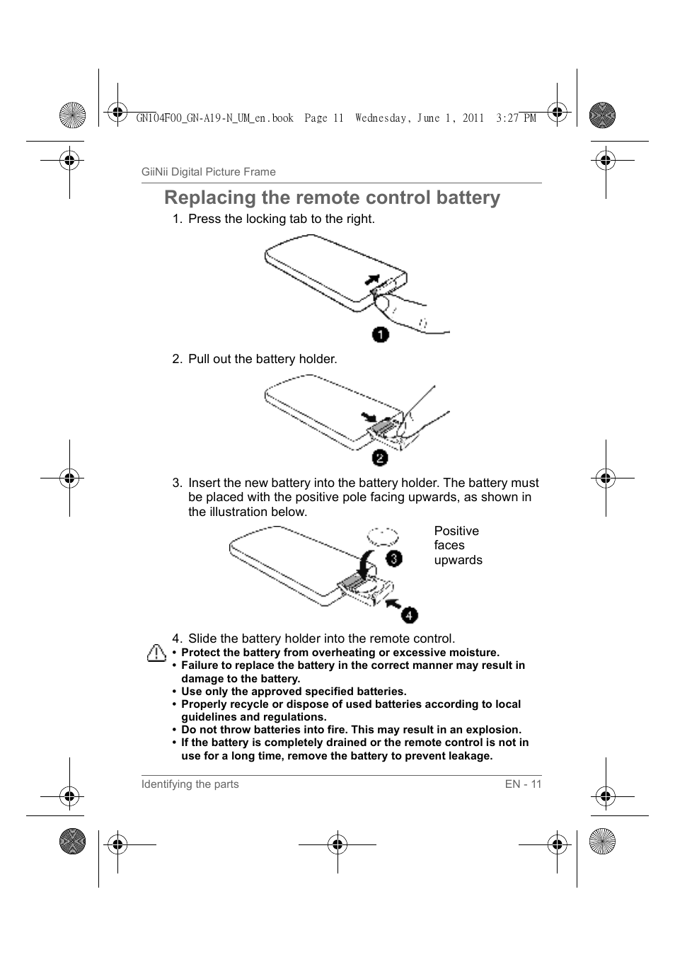 Replacing the remote control battery | GiiNii GN-A19-N User Manual | Page 17 / 139