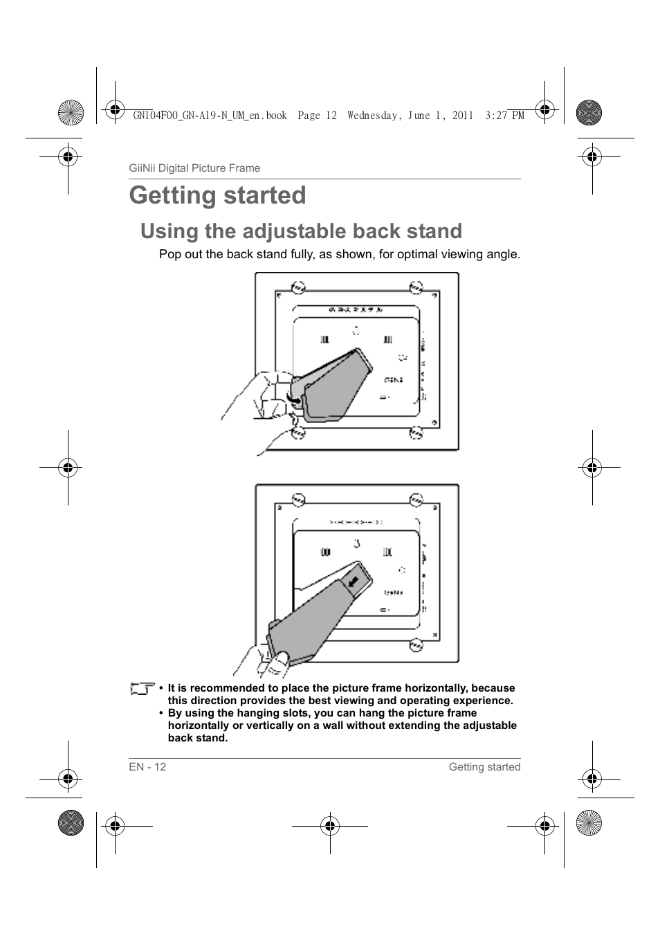 Getting started, Using the adjustable back stand | GiiNii GN-A19-N User Manual | Page 18 / 139
