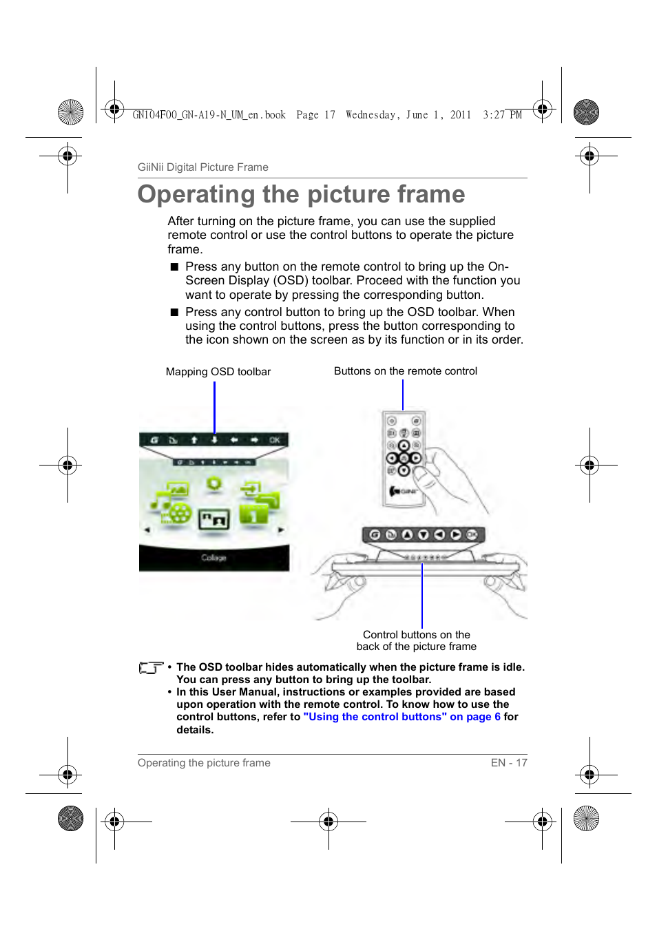 Operating the picture frame | GiiNii GN-A19-N User Manual | Page 23 / 139