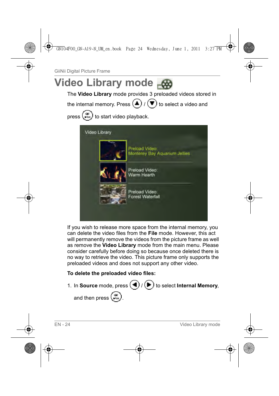 Video library mode | GiiNii GN-A19-N User Manual | Page 30 / 139