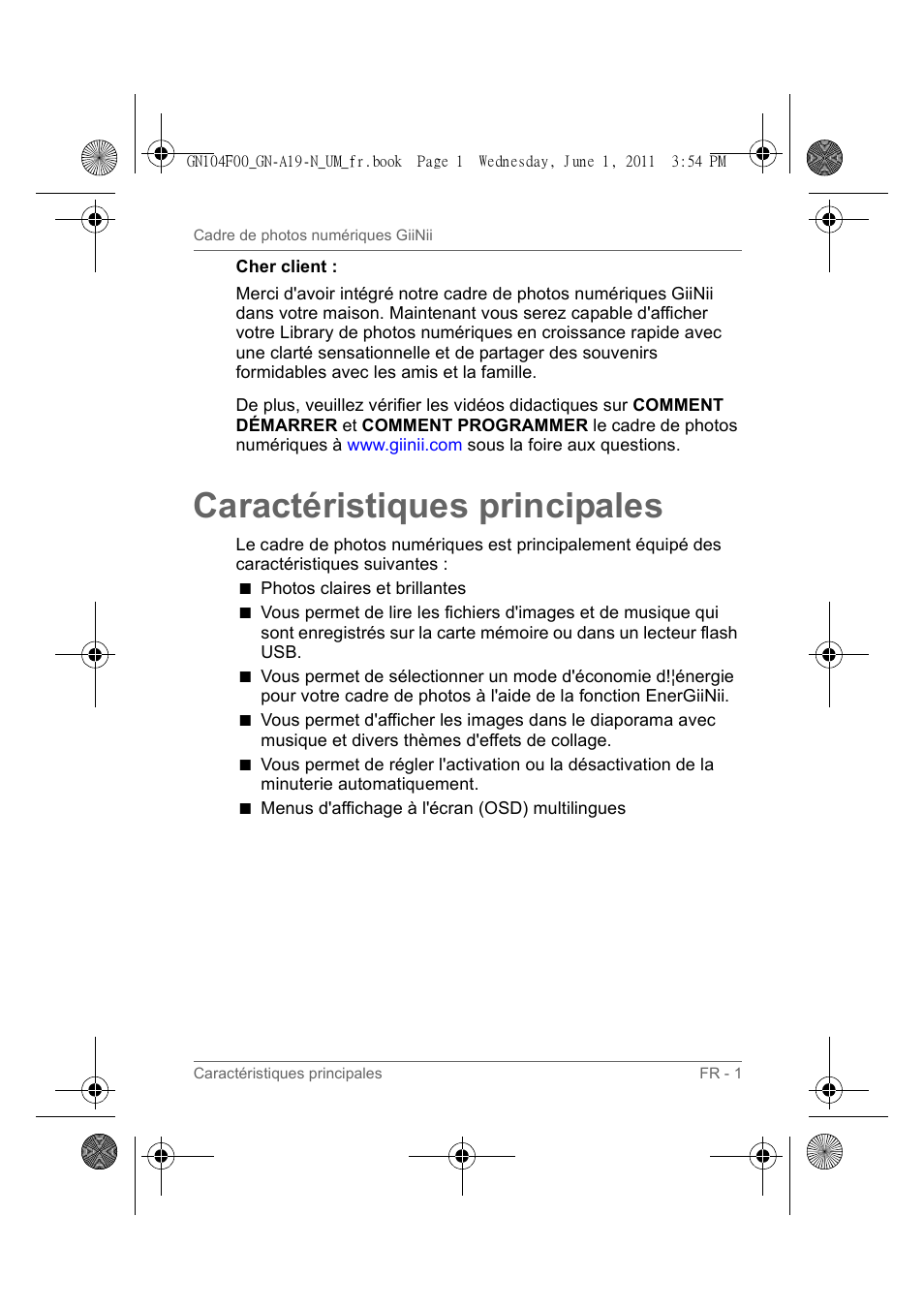 Caractéristiques principales | GiiNii GN-A19-N User Manual | Page 51 / 139
