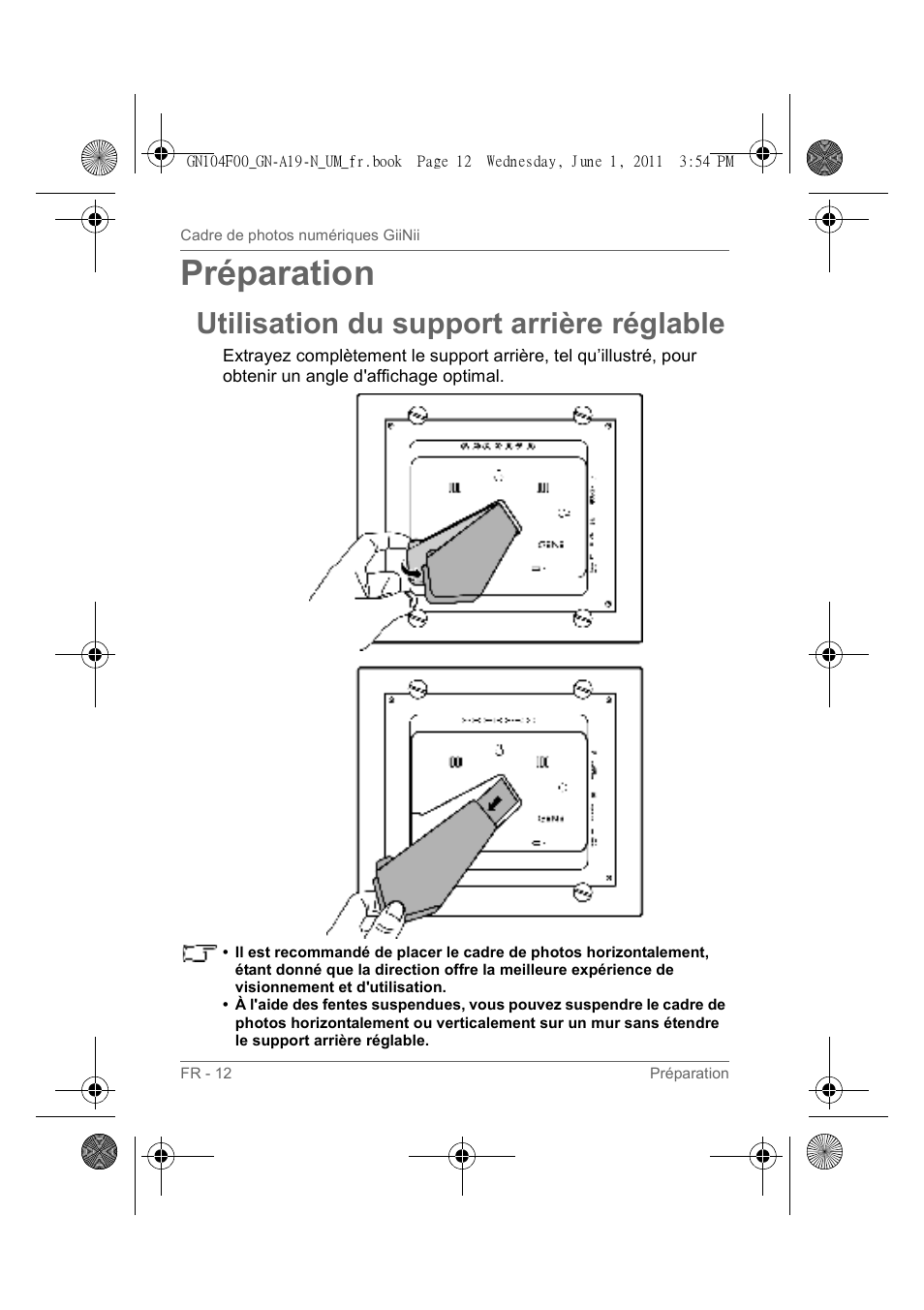 Préparation, Utilisation du support arrière réglable | GiiNii GN-A19-N User Manual | Page 62 / 139