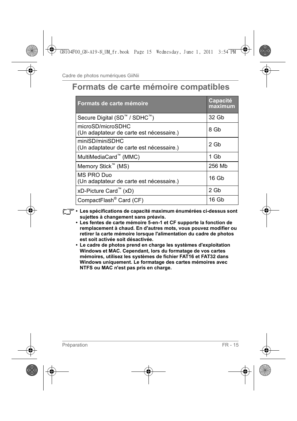 Formats de carte mémoire compatibles | GiiNii GN-A19-N User Manual | Page 65 / 139