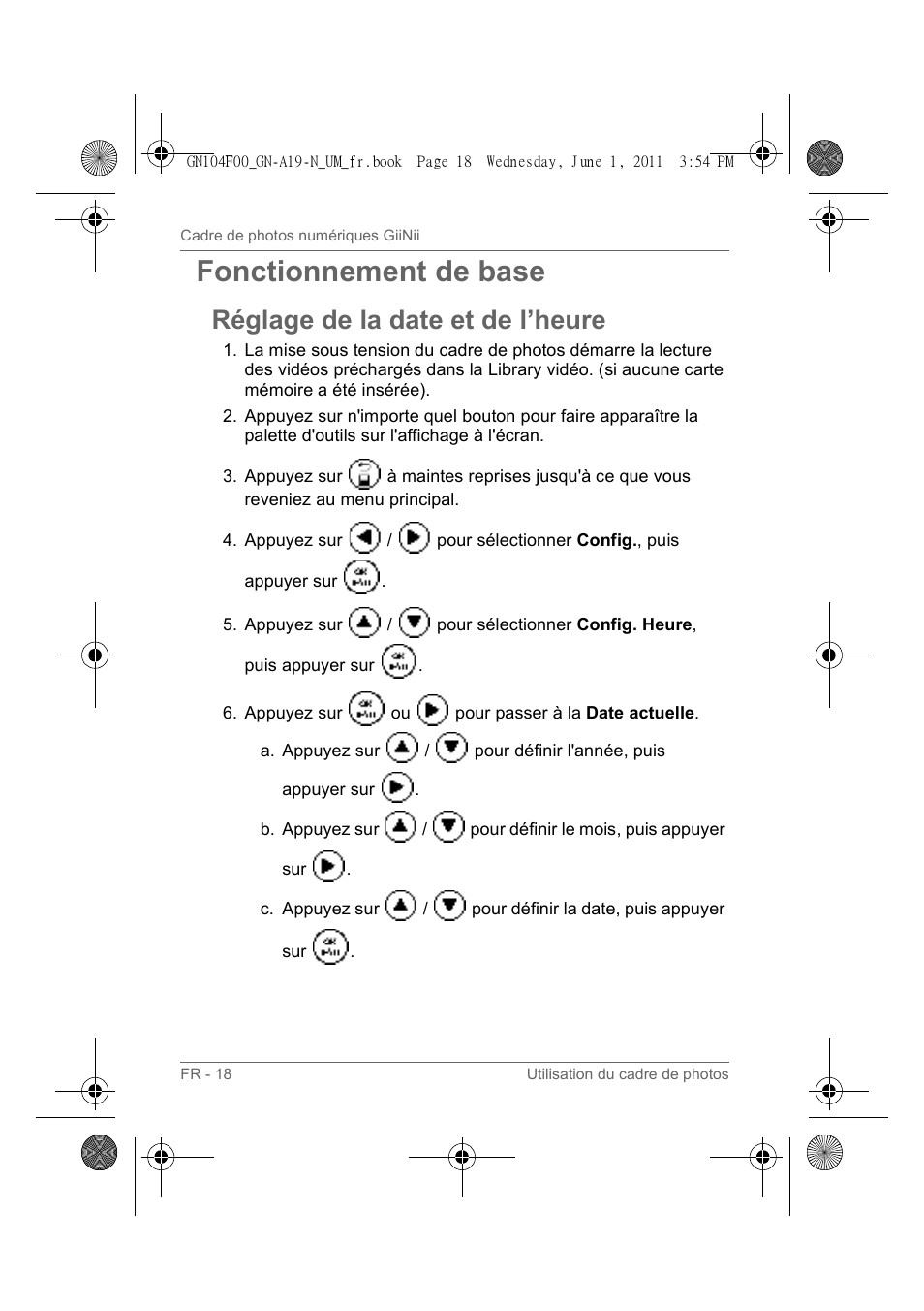 Fonctionnement de base, Réglage de la date et de l’heure | GiiNii GN-A19-N User Manual | Page 68 / 139
