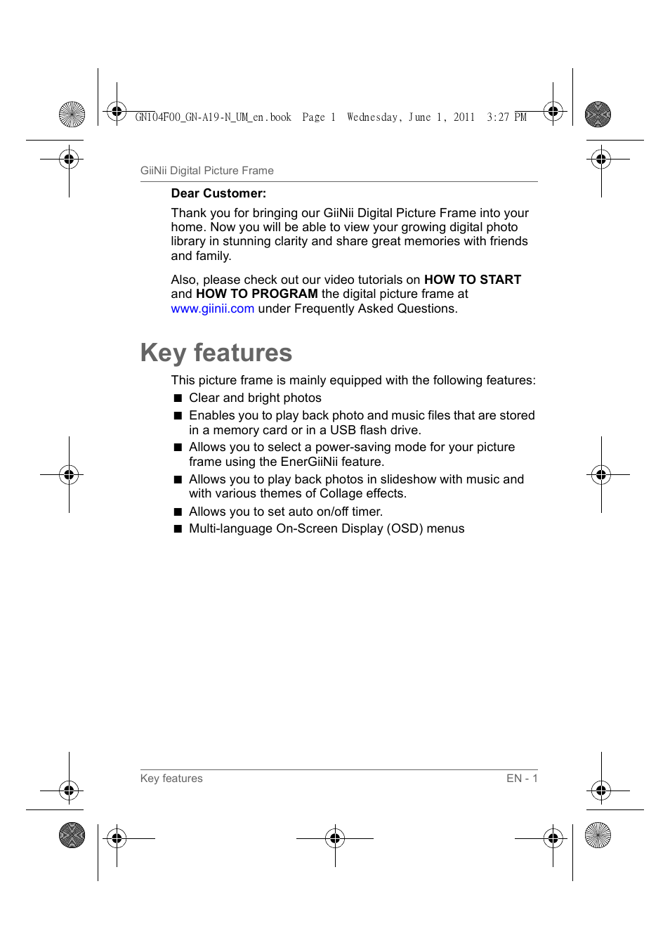 Key features | GiiNii GN-A19-N User Manual | Page 7 / 139
