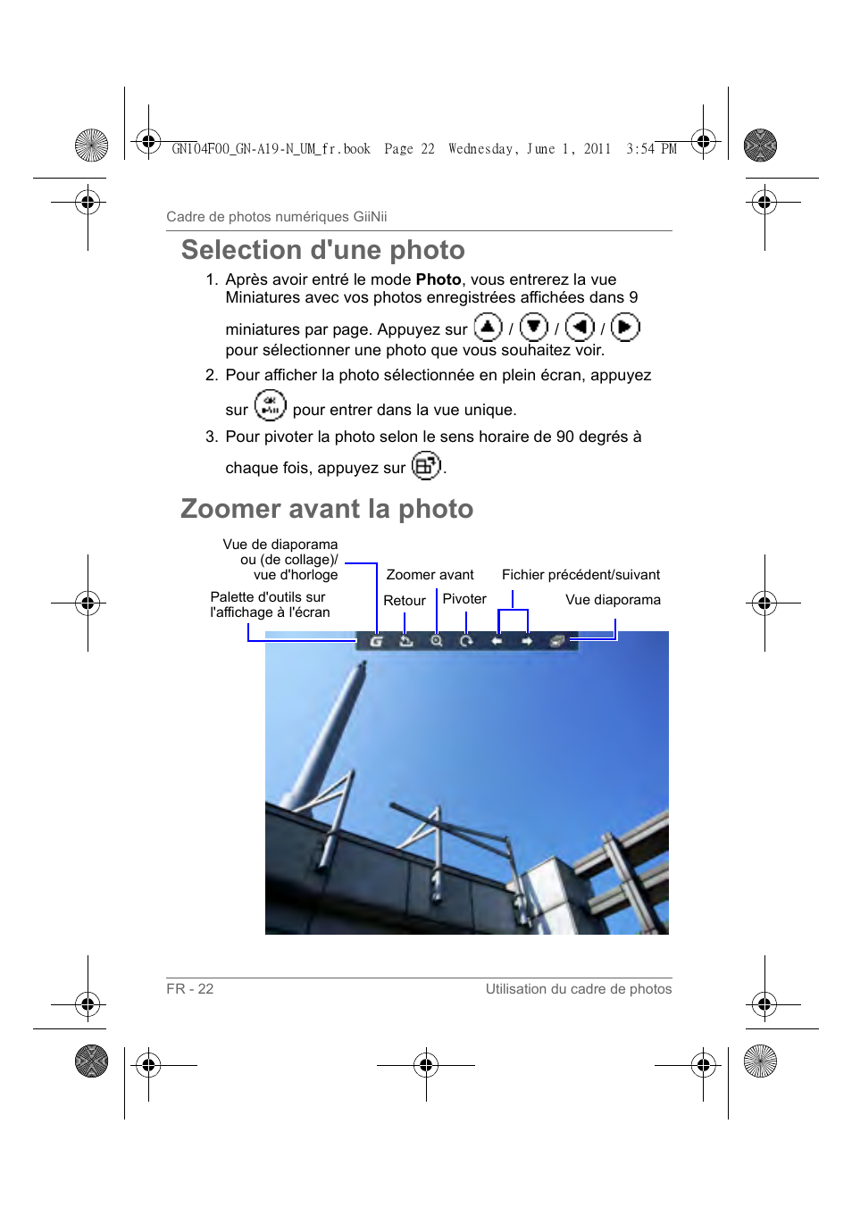 Selection d'une photo, Zoomer avant la photo | GiiNii GN-A19-N User Manual | Page 72 / 139