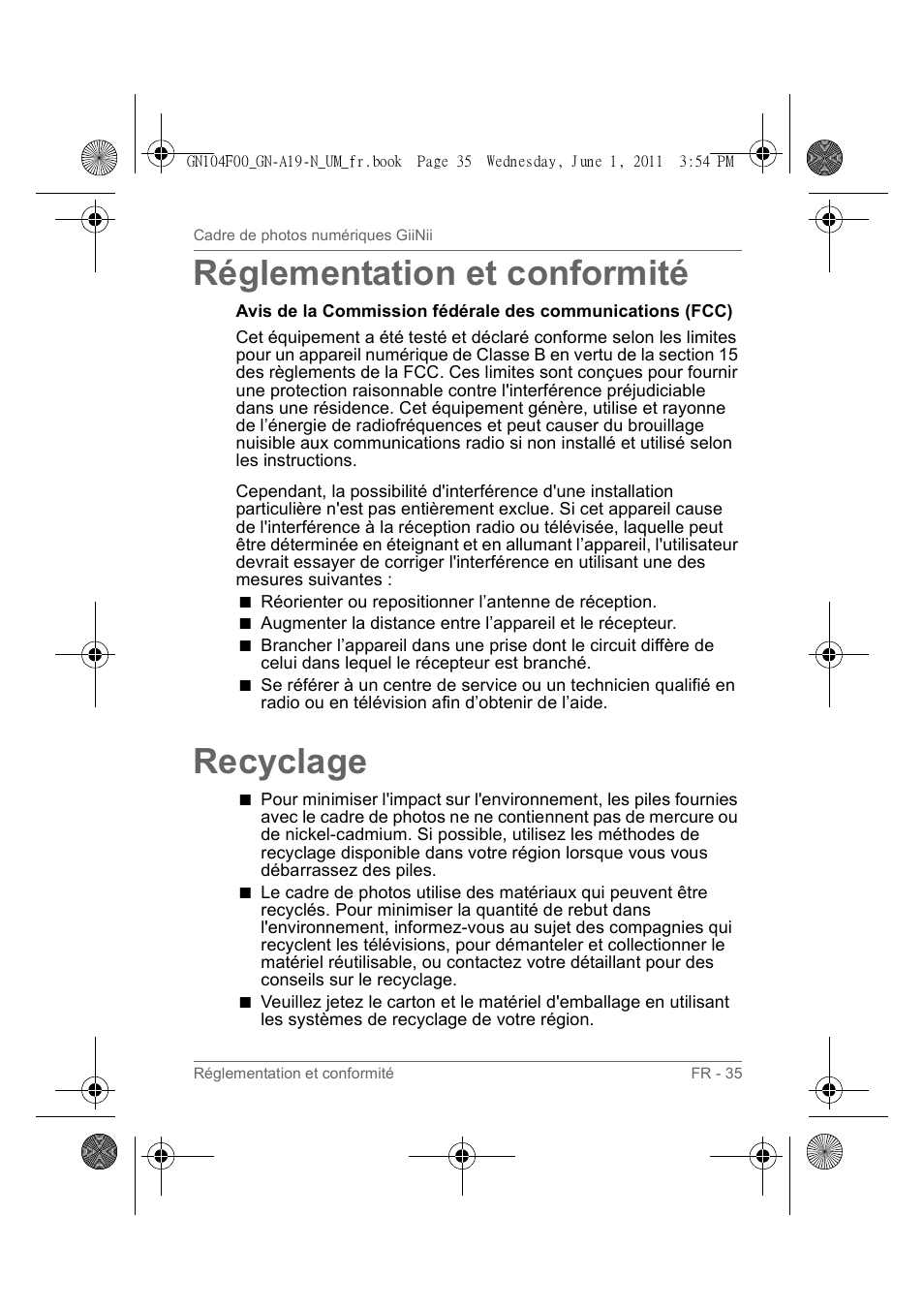 Réglementation et conformité, Recyclage | GiiNii GN-A19-N User Manual | Page 85 / 139