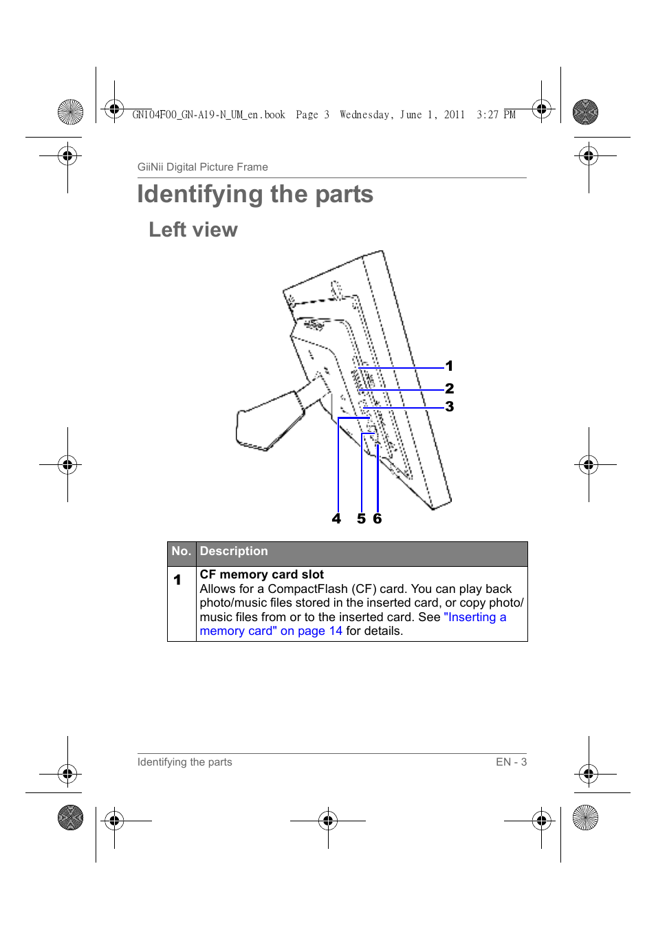 Identifying the parts, Left view | GiiNii GN-A19-N User Manual | Page 9 / 139