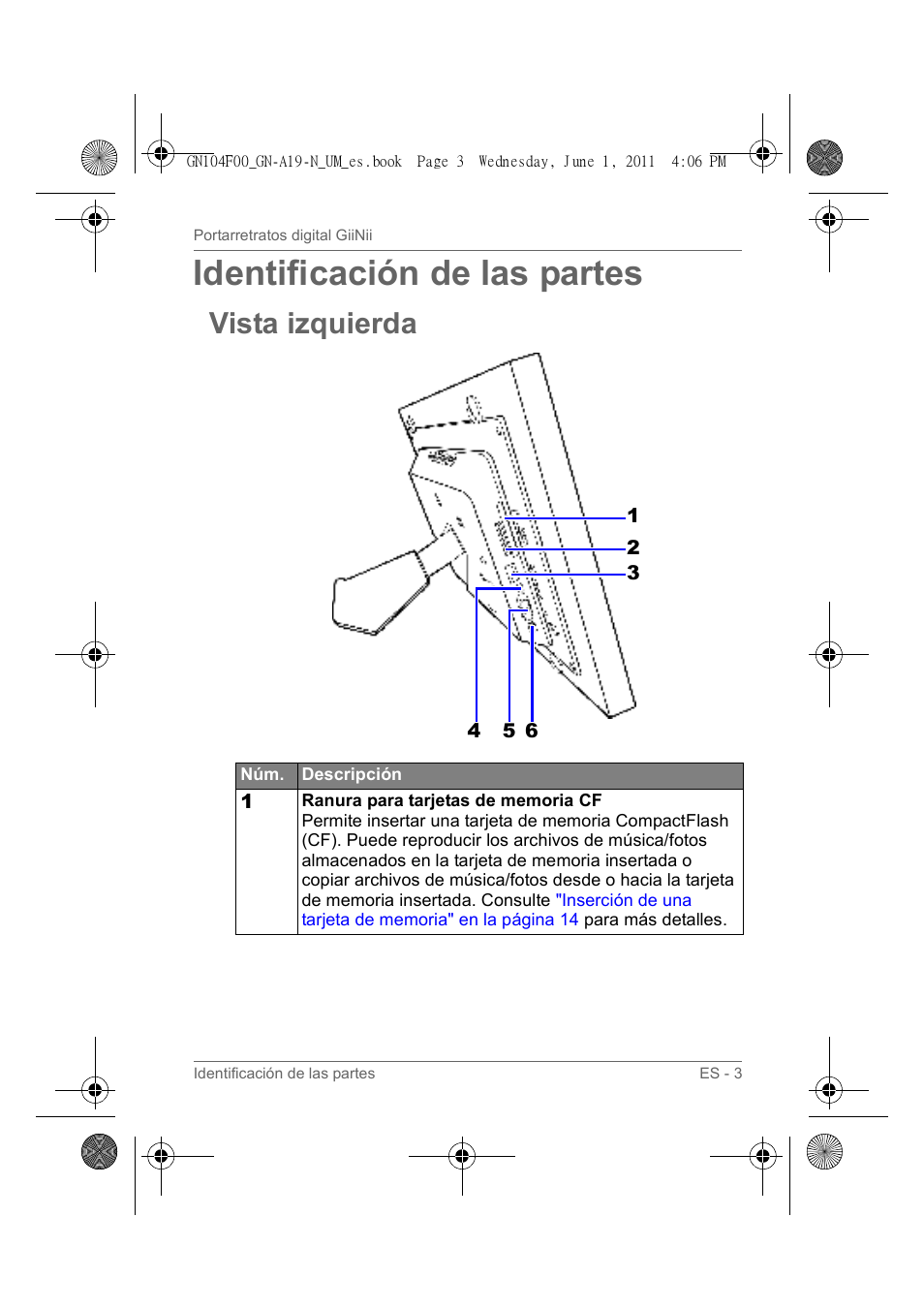 Identificación de las partes, Vista izquierda | GiiNii GN-A19-N User Manual | Page 99 / 139