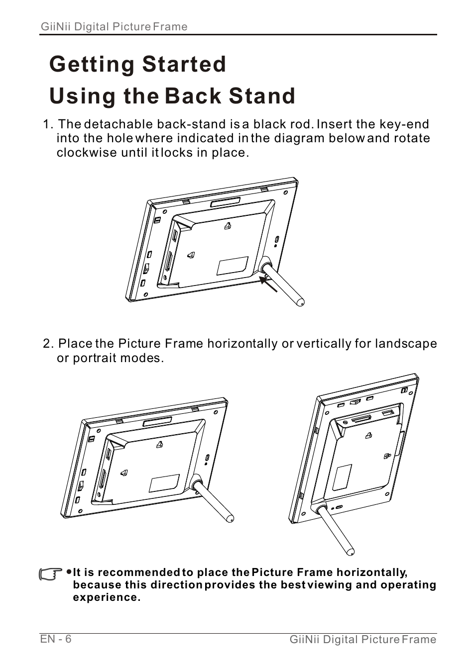 Т³гж 12, Getting started using the back stand | GiiNii GN-7AWP-1 User Manual | Page 12 / 33
